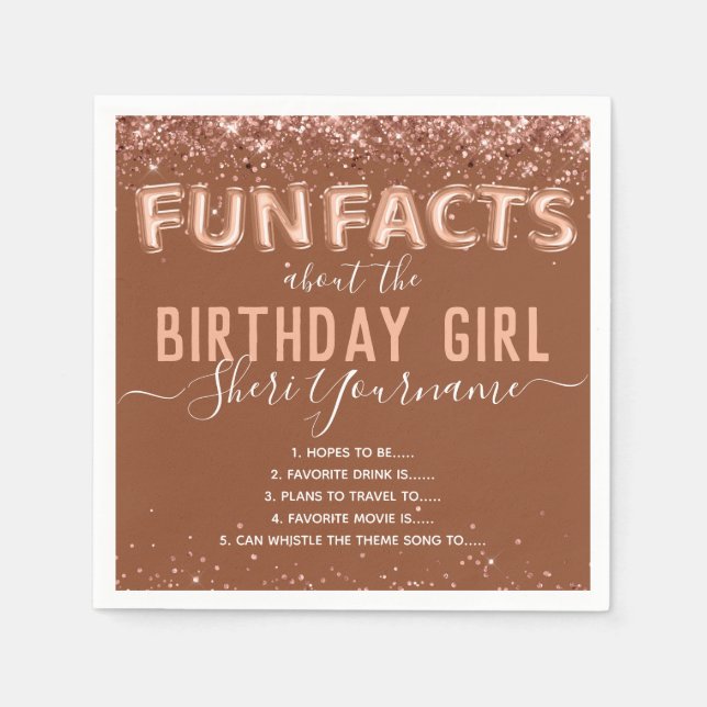 Servilleta De Papel Fun Birday Facts Balloon Text Purpurina Girly (Anverso)