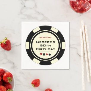 Servilleta De Papel Fun Casino Poker Chip en Black Off-White Birday