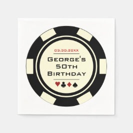 Servilleta De Papel Fun Casino Poker Chip en Black Off-White Birday