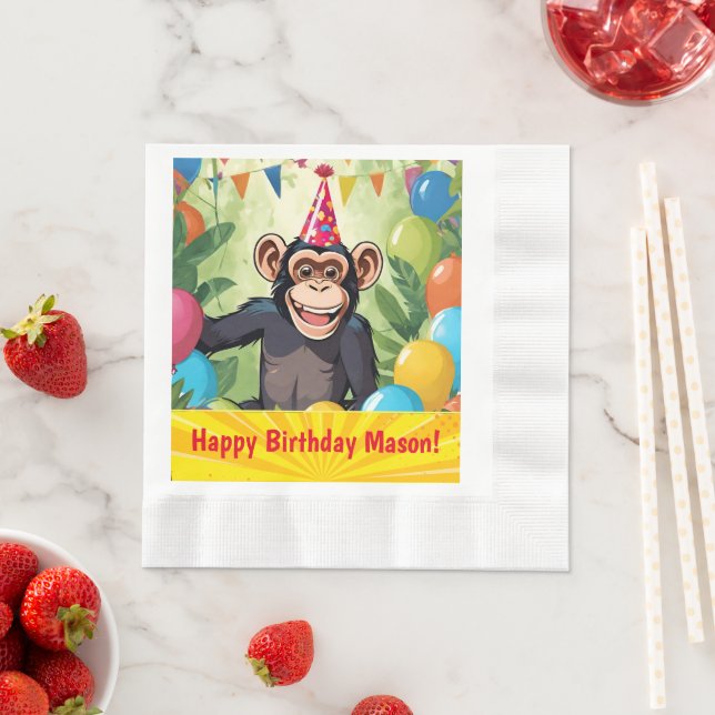 Servilleta De Papel Fun Chimpanzee Kid's Wild Jungle Monkey Birthday (In situ)