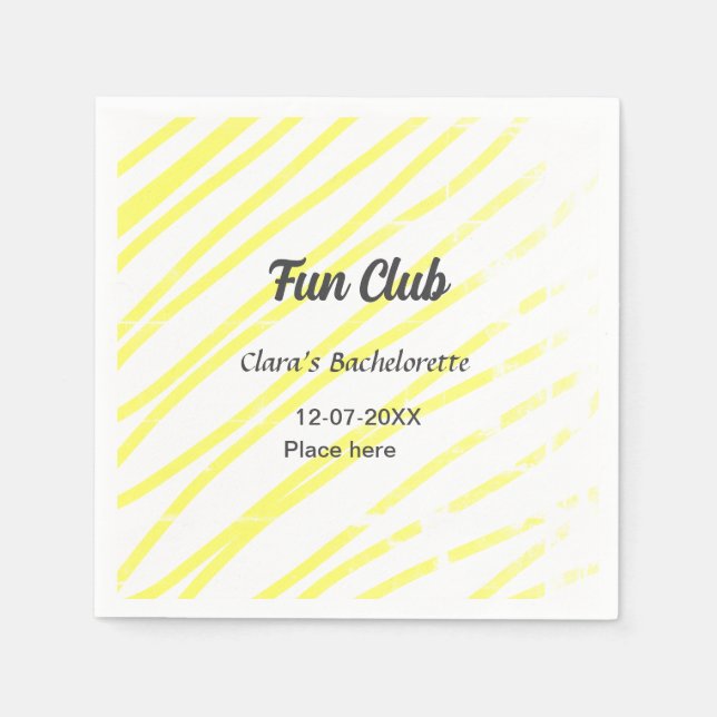 Servilleta De Papel Fun Club bachelorette party yellow lines backgroun (Anverso)
