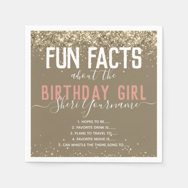 Servilleta De Papel Fun Fact Facts Gold Purpurina Girly Napkin (Anverso)
