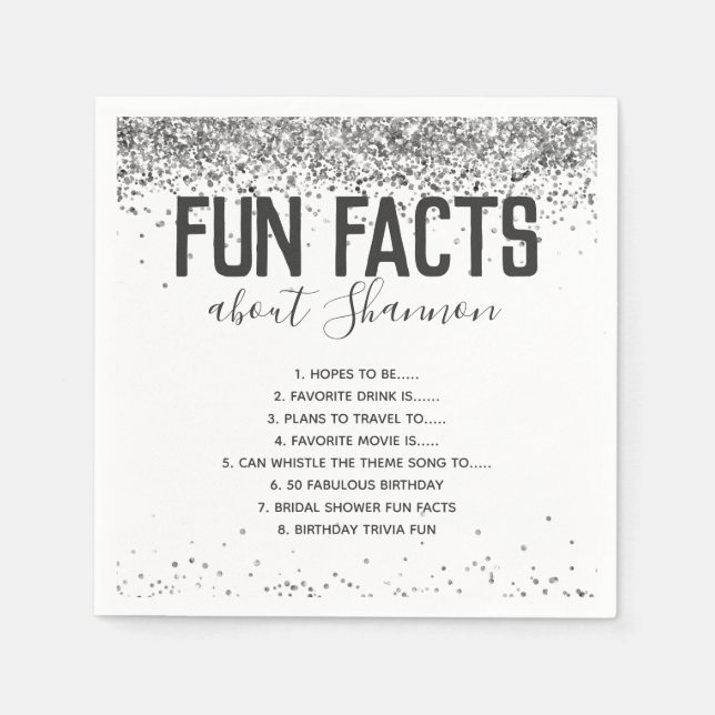Servilleta De Papel Fun Fact Facts Silver Purpurina Girly Nap (Anverso)