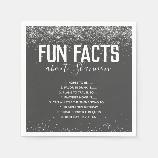 Servilleta De Papel Fun Fact Facts Silver Purpurina Girly Nap (Anverso)