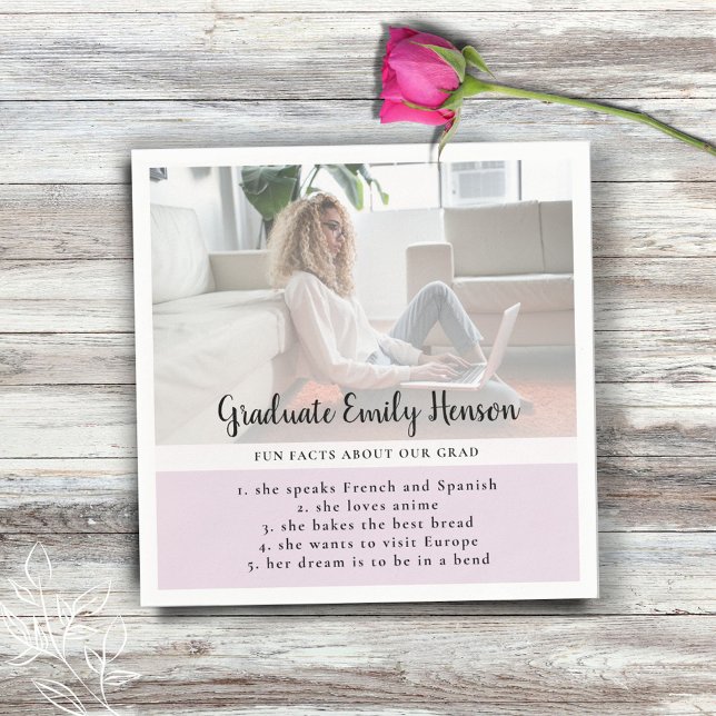Servilleta De Papel Fun Fact Pink Graduate Photo Graduation Party (Subido por el creador)