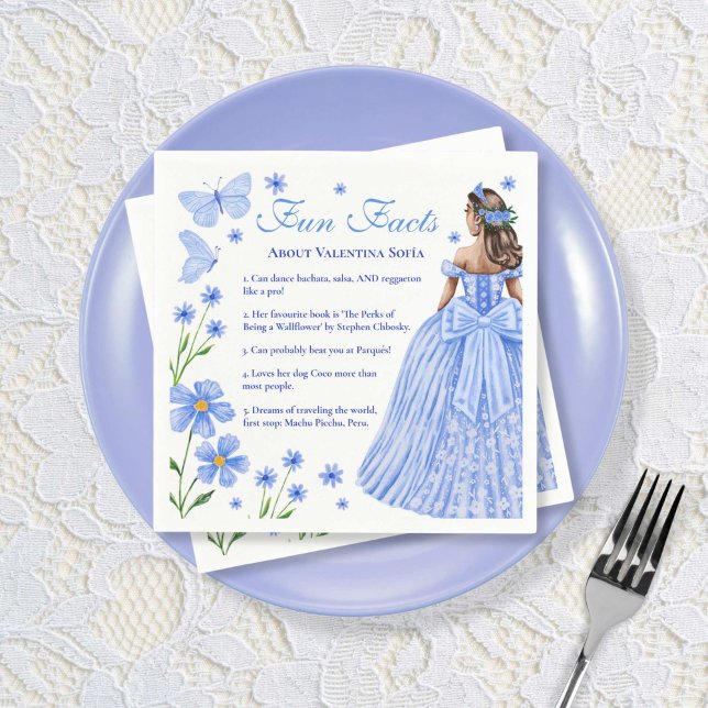 Servilleta De Papel Fun Facts Baby Blue Quinceañera Floral (Fun Facts Baby Blue Quinceañera Floral Napkins)