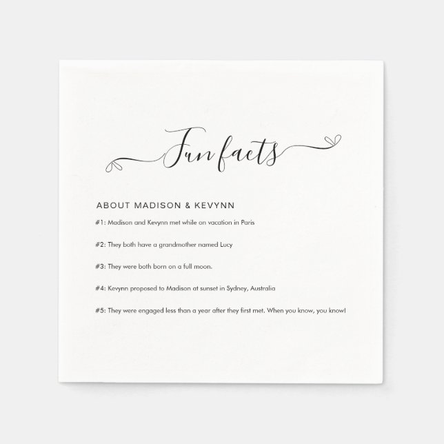 Servilleta De Papel Fun Facts Boda Napkins (Anverso)