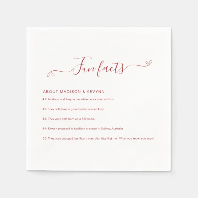 Servilleta De Papel Fun Facts Boda Napkins (Anverso)