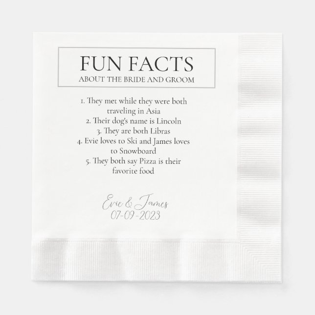 Servilleta De Papel Fun Facts Elegant Bride y Groom Boda (Anverso)