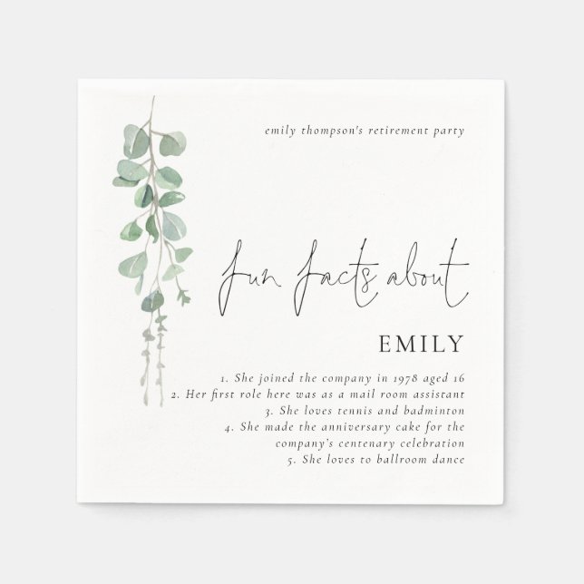 Servilleta De Papel Fun Facts Eucalyptus Script Retirement Fiesta (Anverso)