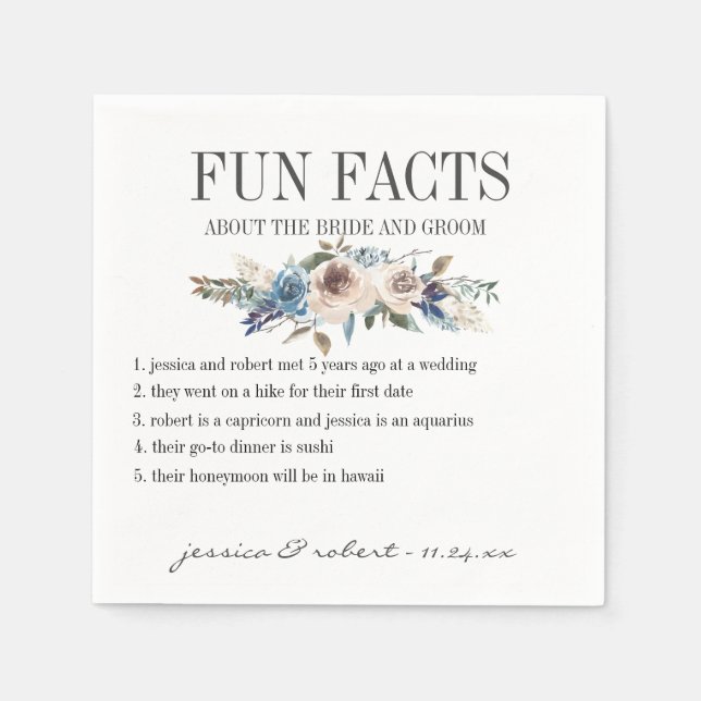 Servilleta De Papel Fun Facts Floral Personalizado (Anverso)