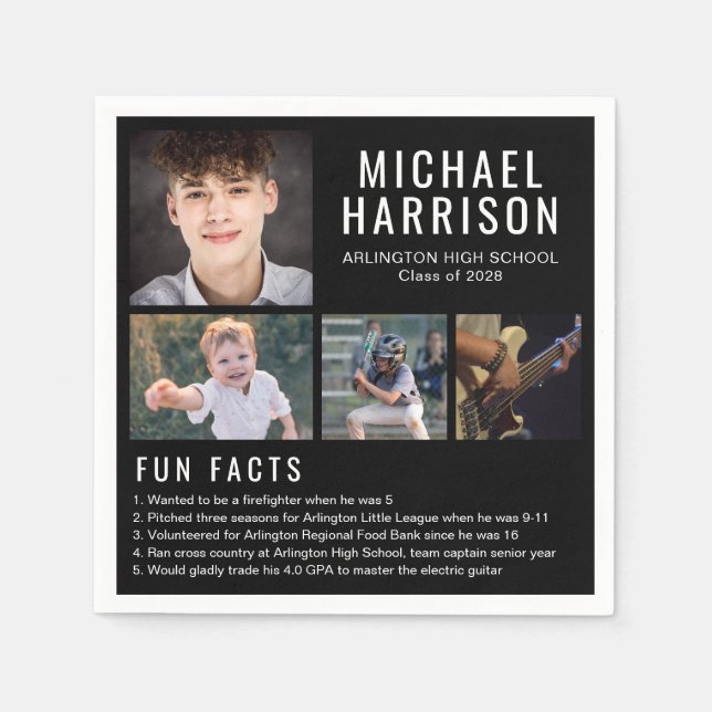 Servilleta De Papel Fun Facts Foto Napkins de graduación negra (Anverso)