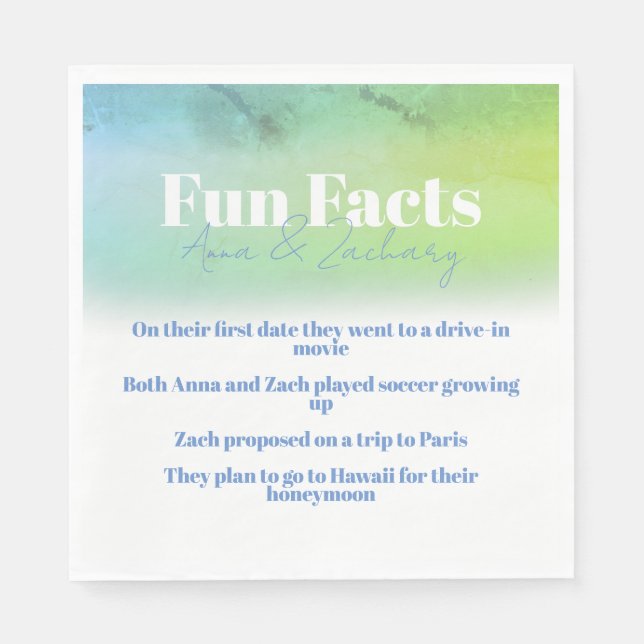 Servilleta De Papel Fun Facts Green and Blue Wedding Shower (Anverso)