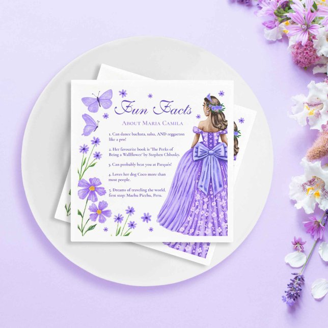Servilleta De Papel Fun Facts Lilac Purple Quinceañera Floral (Fun Facts Lilac Purple Quinceañera Floral Napkins)