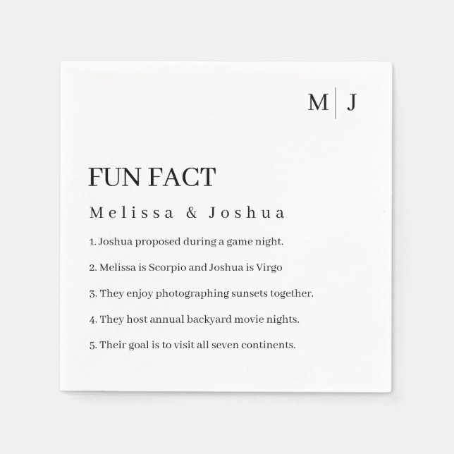 Servilleta De Papel Fun Facts Modern Boda (Anverso)