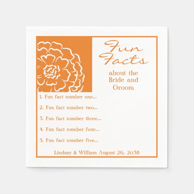 Servilleta De Papel Fun Facts Naranja Marigold Wedding Recepcion (Anverso)