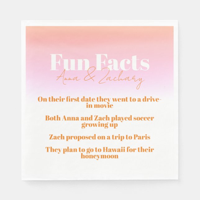 Servilleta De Papel Fun Facts Pink Bridal Shower (Anverso)