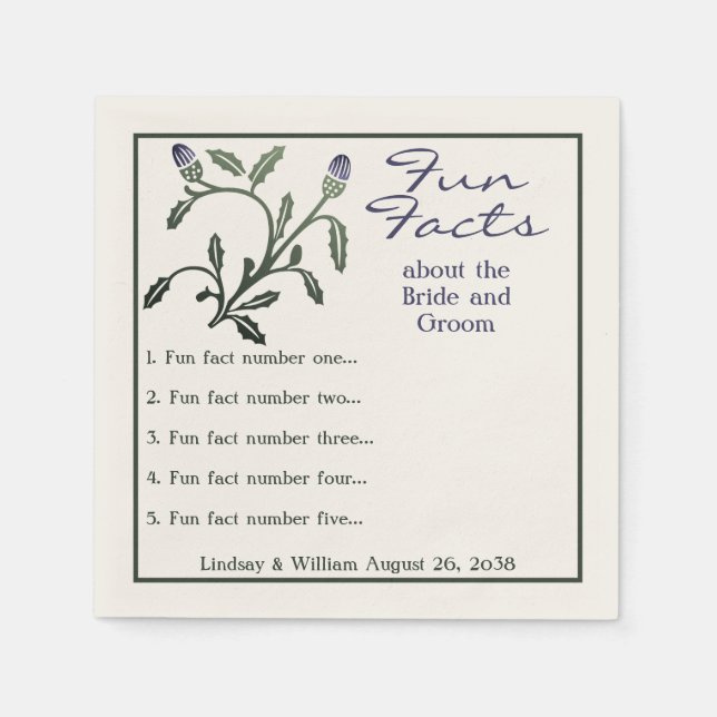 Servilleta De Papel Fun Facts Purple & Green Thistle Wedding Recepción (Anverso)