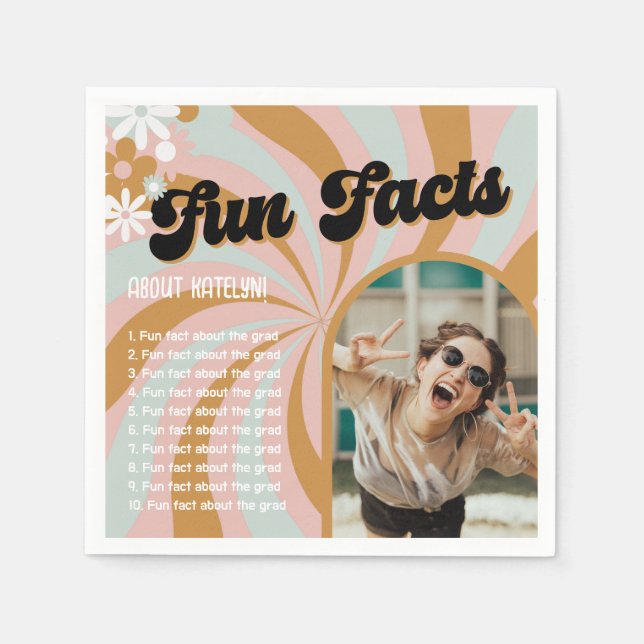 Servilleta De Papel Fun Facts Retro Boho Photo Graduation (Anverso)
