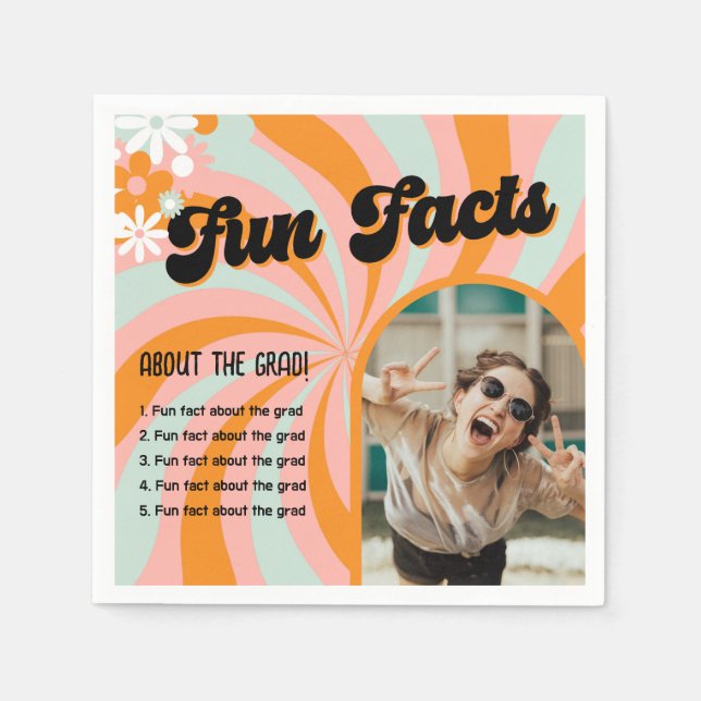 Servilleta De Papel Fun Facts Retro Boho Photo Graduation (Anverso)