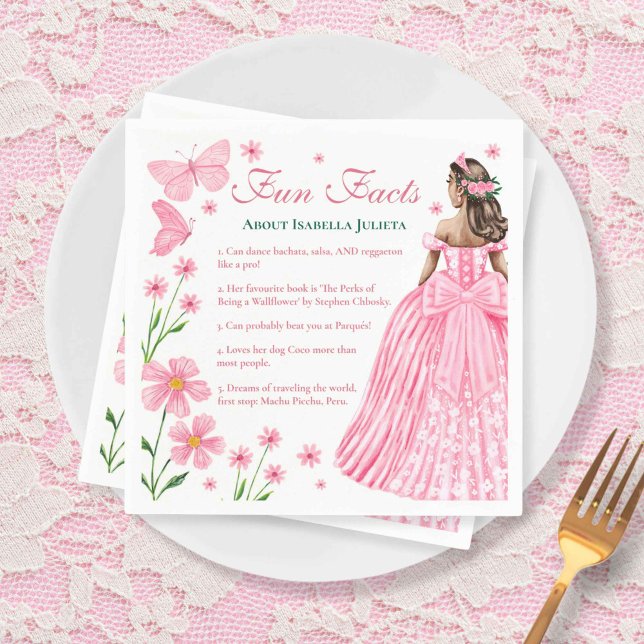 Servilleta De Papel Fun Facts Rubor Pink Quinceañera Floral (Fun Facts Blush Pink Quinceañera Floral Napkins)