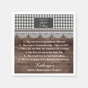 Servilleta De Papel Fun Facts Rustic Birthday Party