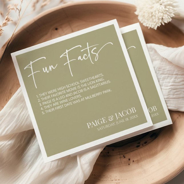 Servilleta De Papel Fun Facts Sage Green Classic Boda Mínimo (Subido por el creador)