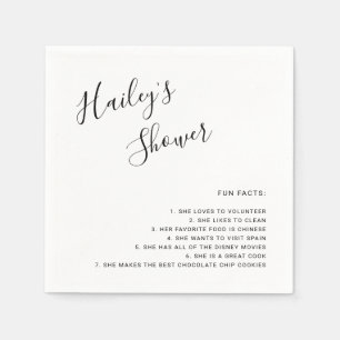 Servilleta De Papel Fun Facts Simple Black and White Bridal Shower