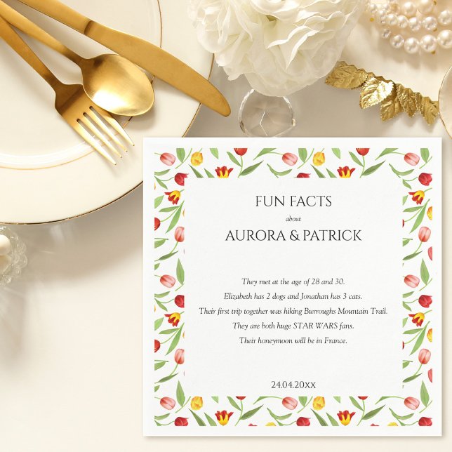 Servilleta De Papel Fun Facts Spring Tulip Boho Floral Bodas Napkins (Fun Facts Spring Tulip Boho Floral Wedding Napkins)