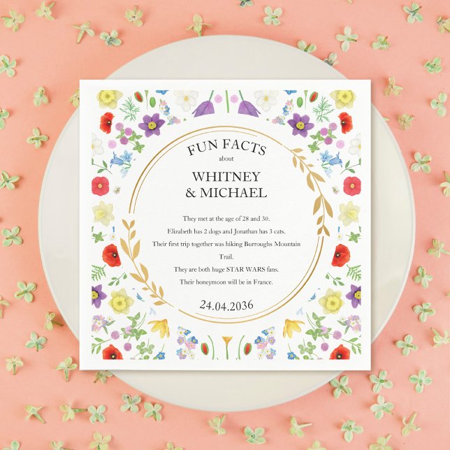 Servilleta De Papel Fun Facts Spring Wildflower Floral Boda Napkins (Fun Facts Spring Wildflower Floral Wedding Napkins)