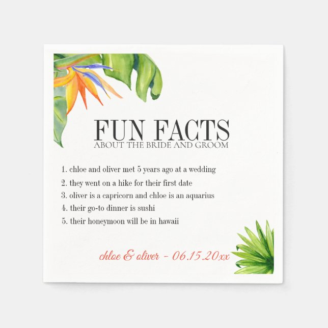 Servilleta De Papel Fun Facts Tropical Foliage Personalizado (Anverso)