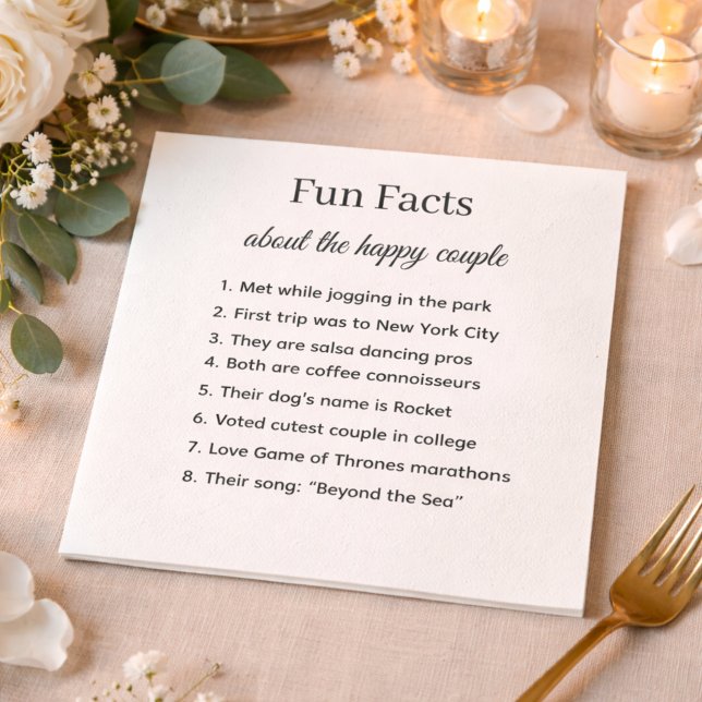 Servilleta De Papel Fun Facts Wedding Napkins Personalized Couple Stor (Subido por el creador)