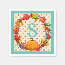 Servilleta De Papel Fun fall calabaza wreath polka dot verde azulado n