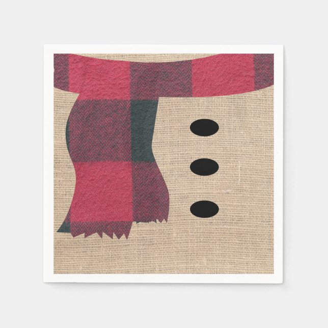 Servilleta De Papel Fun Farmhouse Burlap Snowman Plaid Scarf & Button (Anverso)