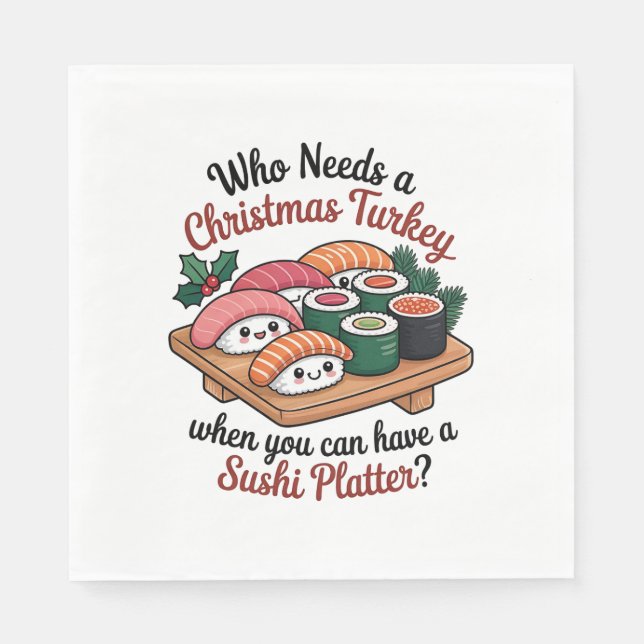 Servilleta De Papel Fun Kawaii Christmas Sushi Platter (Anverso)