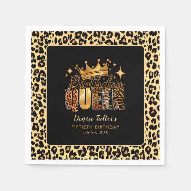 Servilleta De Papel Fun Leopard Birthday Queen Cincuenta Años (Anverso)