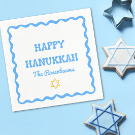 Servilleta De Papel Fun Modern Wavy Border Blue Hanukkah Fiestas Napki