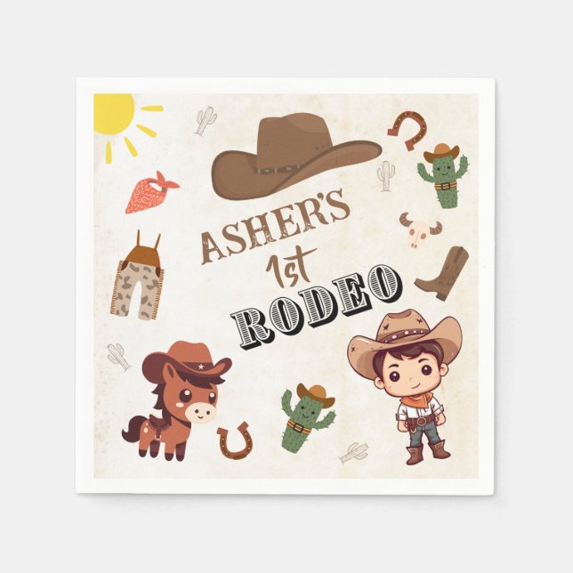 Servilleta De Papel Fun Personalizado Cowboy | Niños salvajes cumpleañ (Anverso)