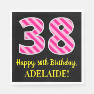 Servilleta De Papel Fun Pink Stripes "38"; Feliz cumpleaños 38; Nombre