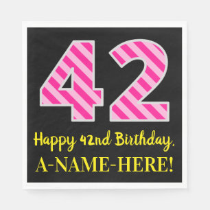 Servilleta De Papel Fun Pink Stripes "42"; Feliz cumpleaños número 42;