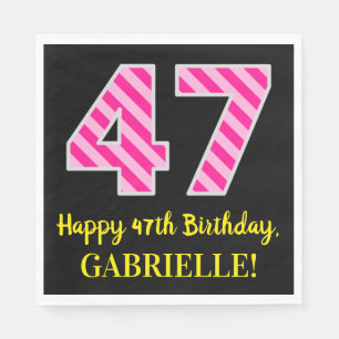 Servilleta De Papel Fun Pink Stripes "47"; Feliz cumpleaños 47; Nombre