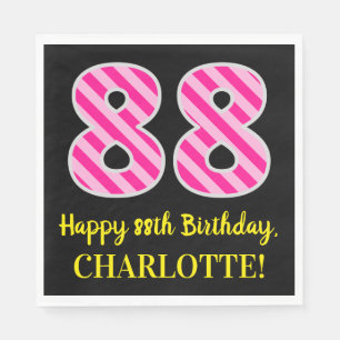 Servilleta De Papel Fun Pink Stripes "88"; Feliz 88º Cumpleaños; Nombr