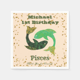 Servilleta De Papel Fun Pisces First Birday & Gold Confetti