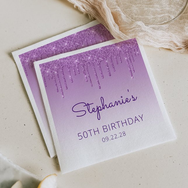 Servilleta De Papel Fun Purple Purpurina Drip 50 cumpleaños (Subido por el creador)
