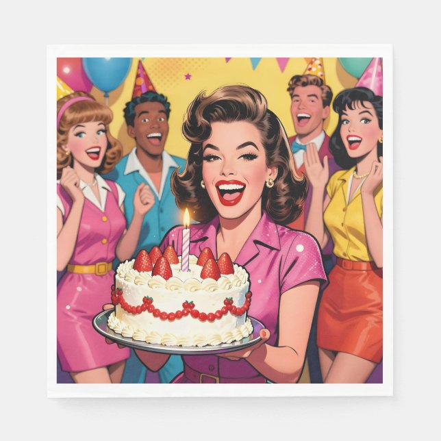 Servilleta De Papel Fun Retro Pop Art Comic Mid-Century Birthday (Anverso)