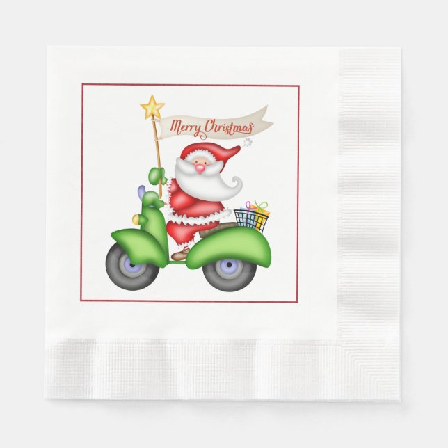 Servilleta De Papel Fun Santa en Scooter Navidades Papeles servilletas (Anverso)