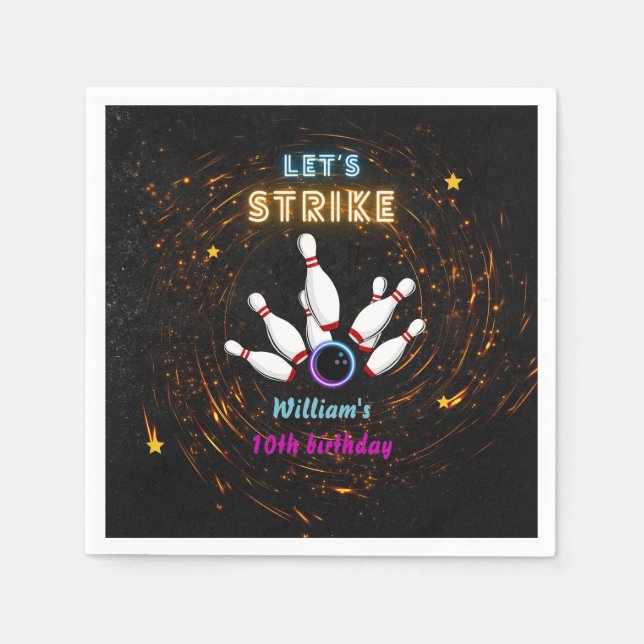Servilleta De Papel Fun Strike cool deportes azules Bowling 10 cumplea (Anverso)