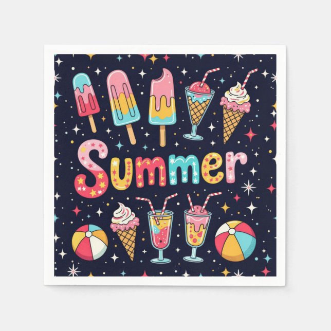 Servilleta De Papel Fun Summer Graphics On Black (Anverso)