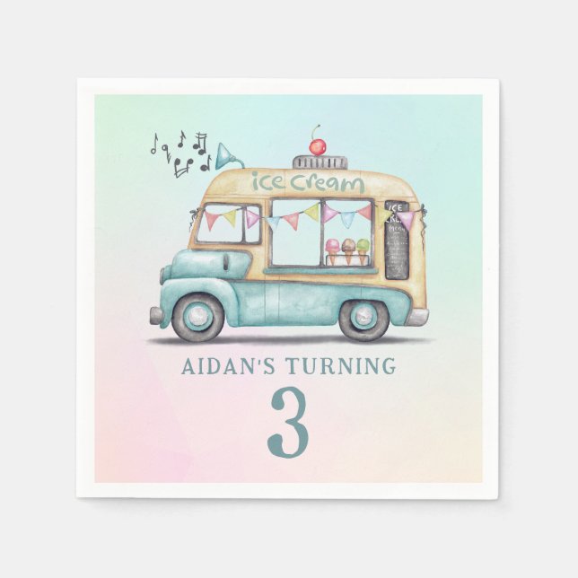 Servilleta De Papel Fun Summer Ice Cream Truck Birthday Party Plate (Anverso)