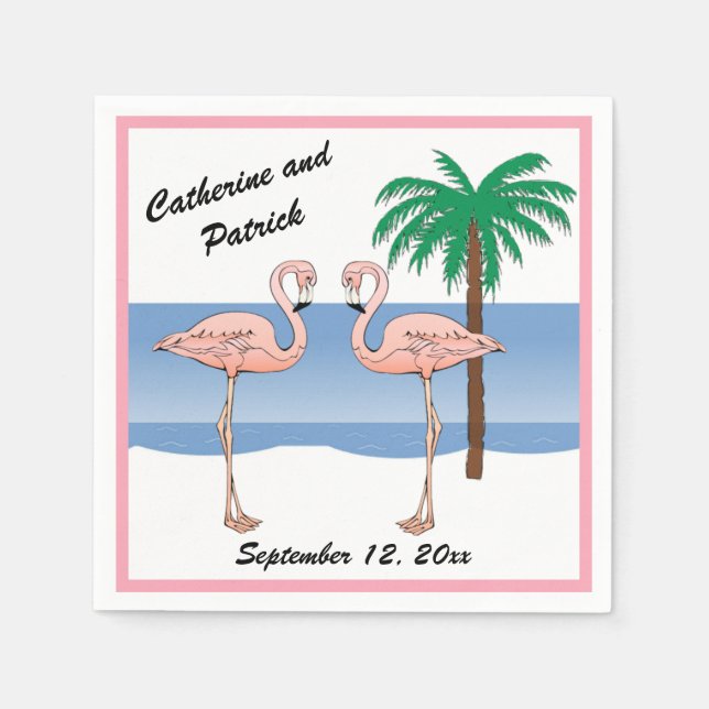 Servilleta De Papel Fun Tropical Beach Pink Flamingo Palm Tree Boda (Anverso)